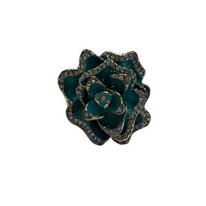 New! Amrita Singh Flower Stretch Ring - Turqoise / Silver Tone